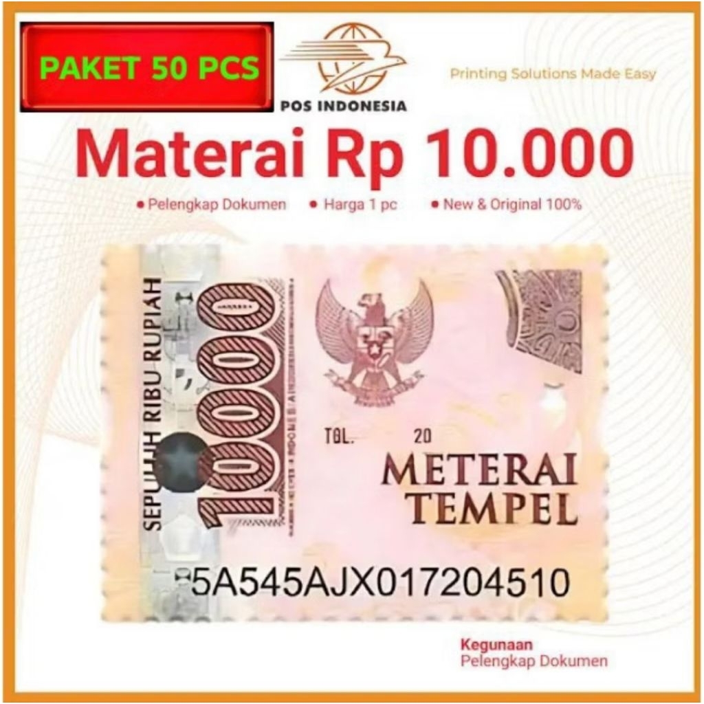 Materai 10000 paket 50 pcs asli