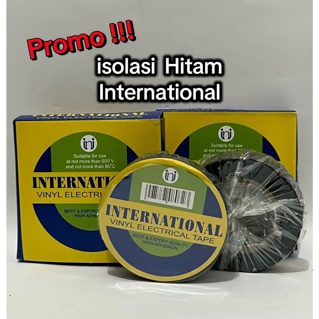 isolasi Listrik Hitam international / isolasi Hitam bakar international /Tape isolasi Listrik / Selo