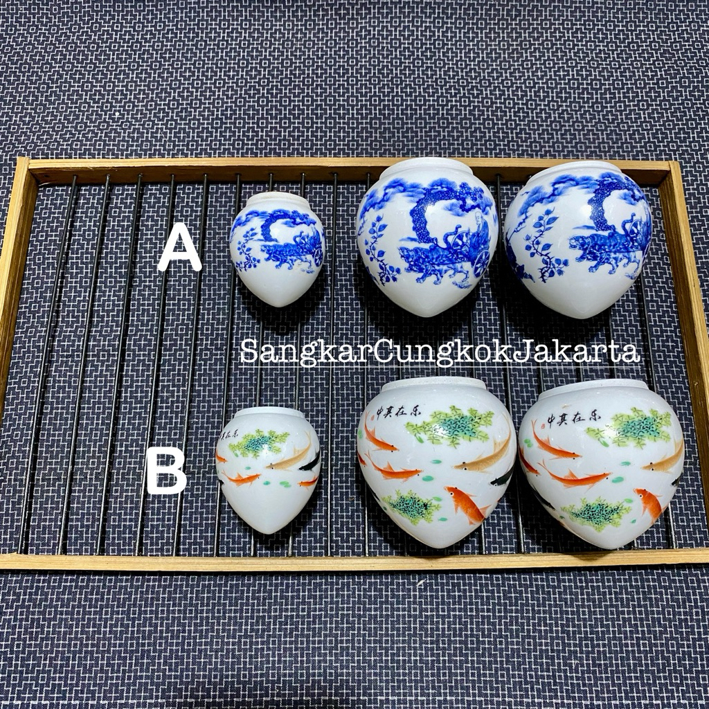 Cepuk Cungkok Keramik Sangkar Burung Besar Murai Hwamei Anis set 3pcs