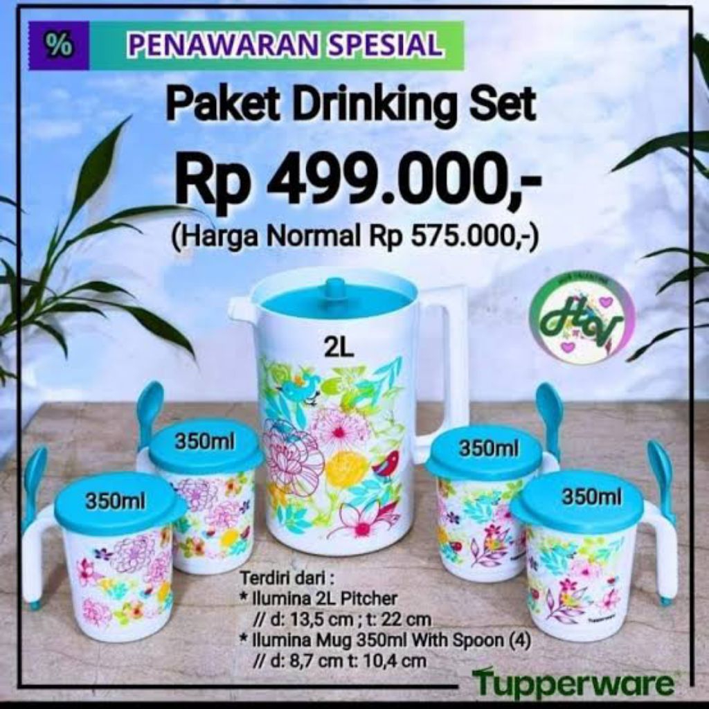 Promo Murah Paket Drinking Set Tupperware Paket Teko dan Gelas Set Tupperware