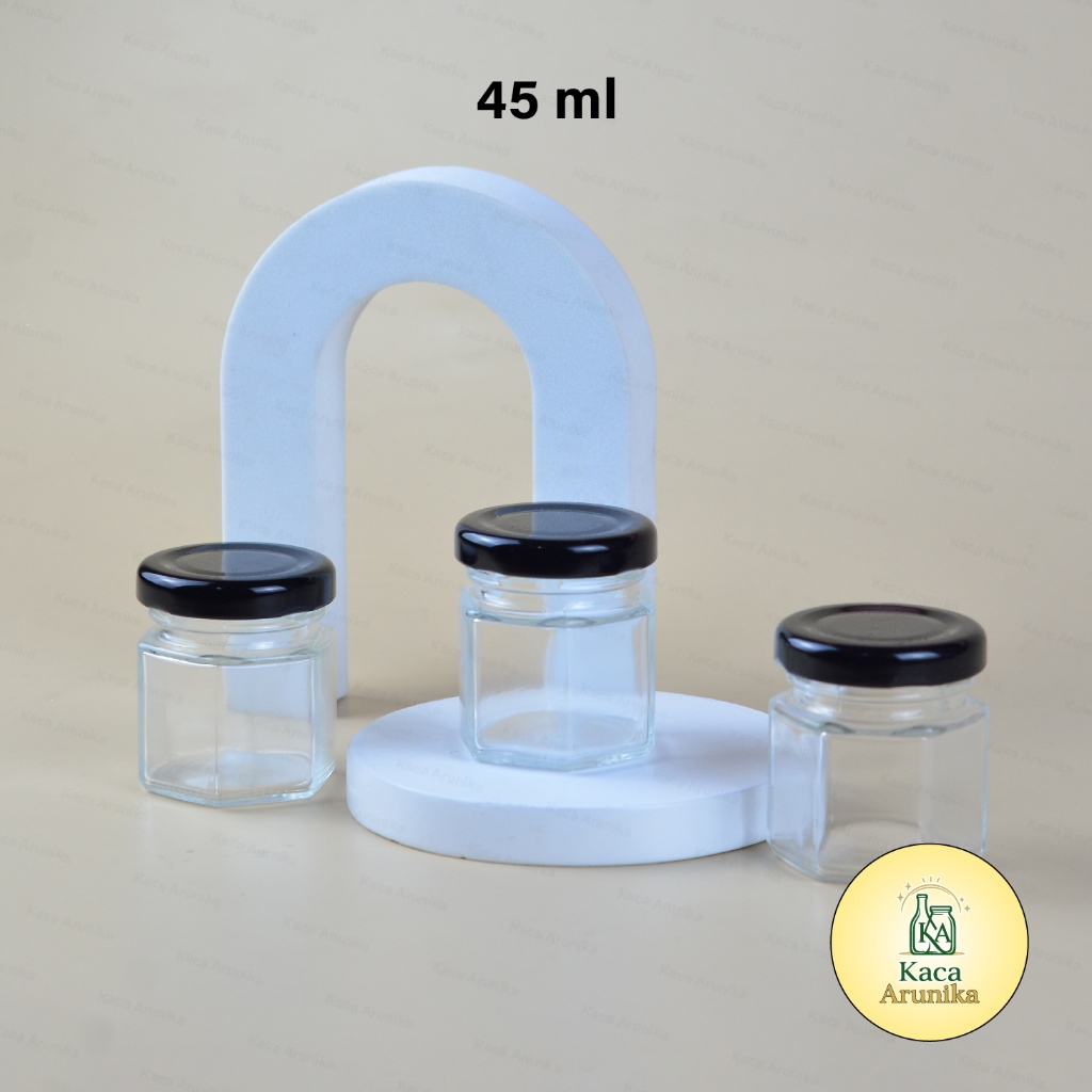 Jar Madu 45ml Toples Kaca Hexagon Tutup Hitam Kedap Udara – Wadah Madu Mini Kaca Tebal Food Grade, T