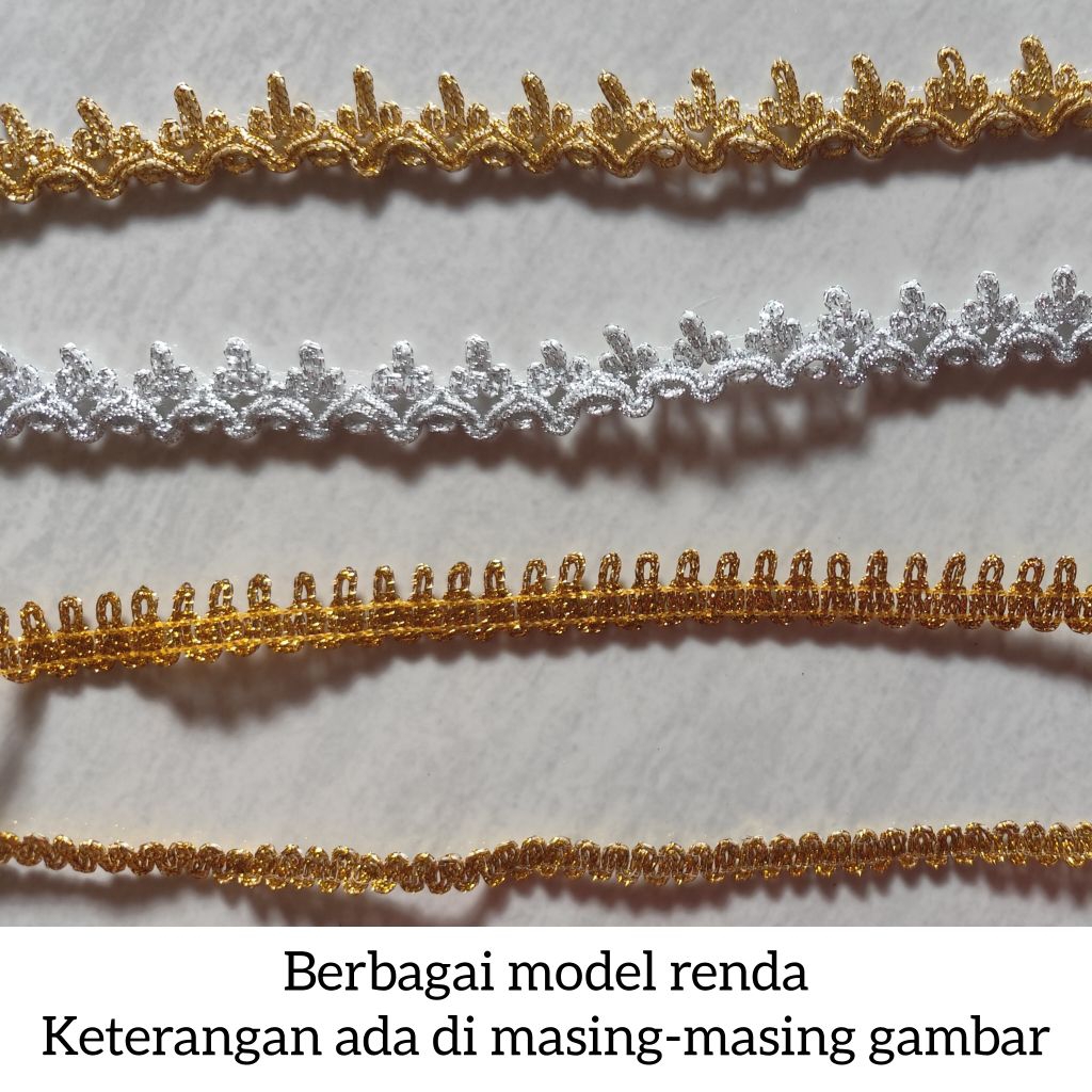 [1 meter] Renda / Rendah mahkota emas perak / renda emas / renda baju / renda kur emas / rendah emas