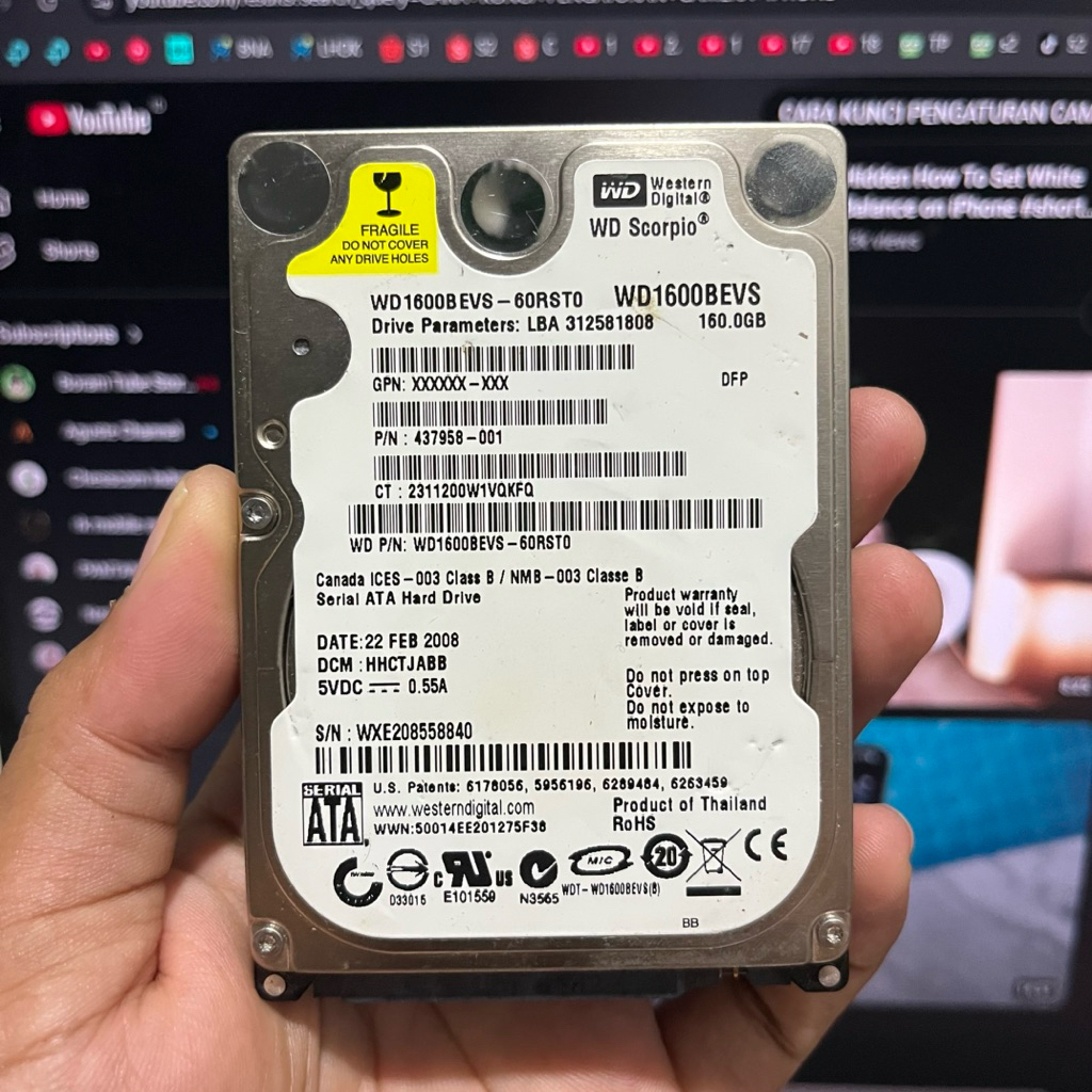 HARDDISK LAPTOP WD SCORPIO 160GB SENTINEL 100%