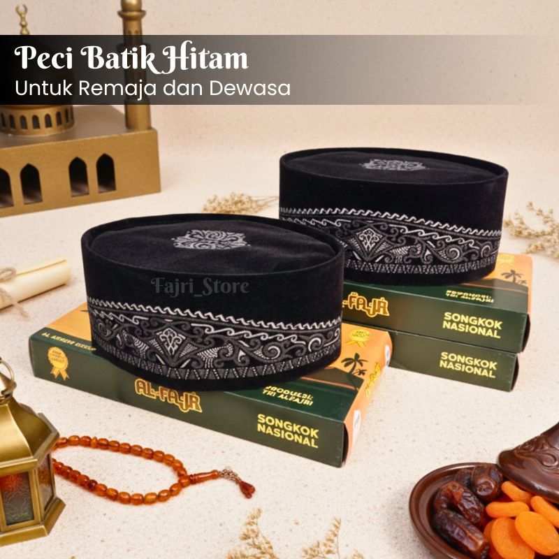 Peci Songkok Hitam Motif Batik Exlusive Bahan Premium Bludru Royal Ukuran Anak dan Dewasa