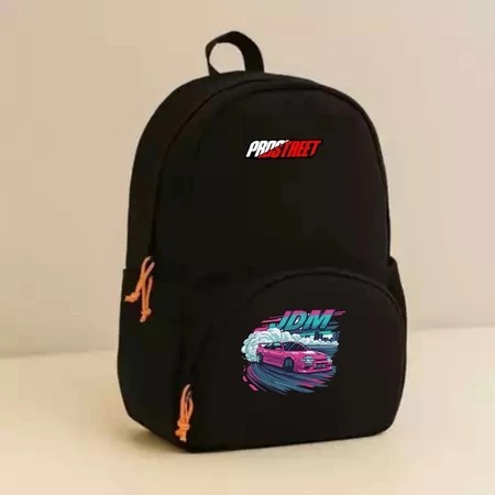 Tas Ransel Anak Unisek DTF Waterproof 30x10x40cm Sablon Keren Hitam ProStreet Mobil JDM Hitam