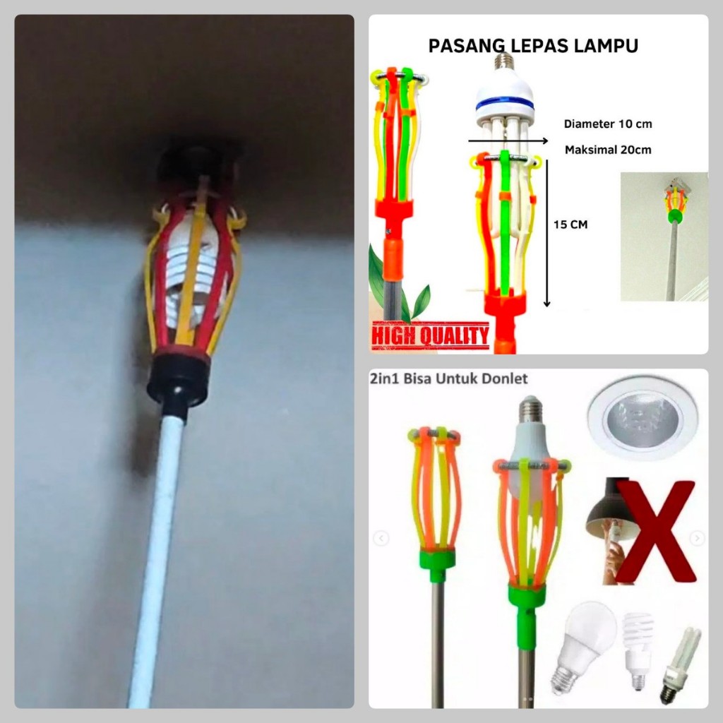 ALAT PENGGANTI LAMPU bohlam led rumah jumbo plafon atas stik tongkat panjang 1 meter 1.5 meter 3 met