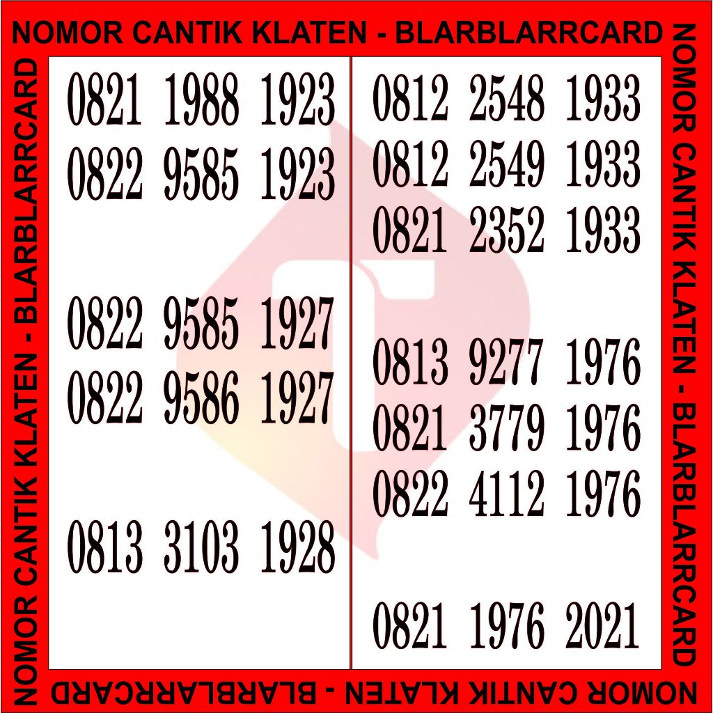 Kartu Perdana Nomer / Nomor Cantik Telkomsel Simpati ekor Tahun Bola 1923 1927 1928 1933 1976