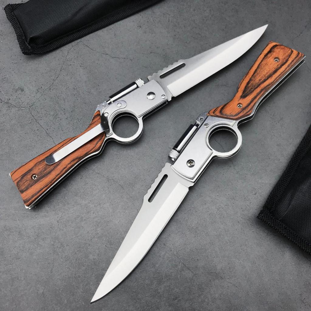 Pisau lipat berbentuk senapan AK47 dengan lampu LED.