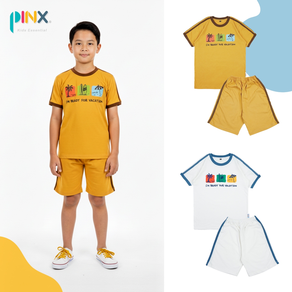 SALE PinxKids - Setelan Anak Side Stripe usia 1 - 8 tahun Tshirt Ready For Vacation