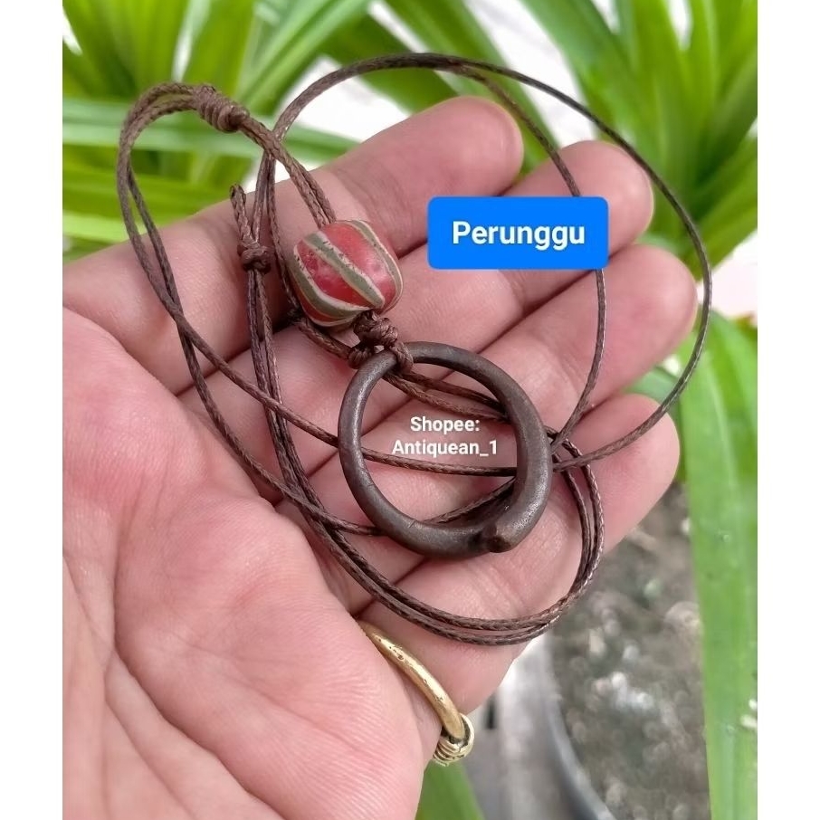 Kalung liontin perunggu manik - manik pelangi kuno sepuh temuan sungai 3