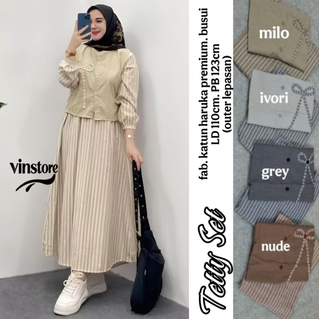TETTY SET BY VINSTORE//GAMIS OUTER//OUTER PISAH//GAMIS MIDI//OOTD SET//OOTD HIJAB//DRESS KEKINIAN BE