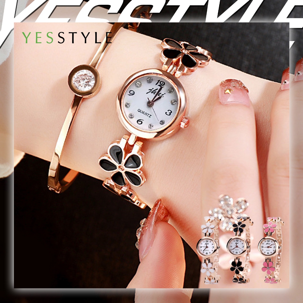 Yesstyle Jam Tangan Wanita Rantai Stainless Bunga Jam Tangan Model Gelang Elegan Mewah Stylish