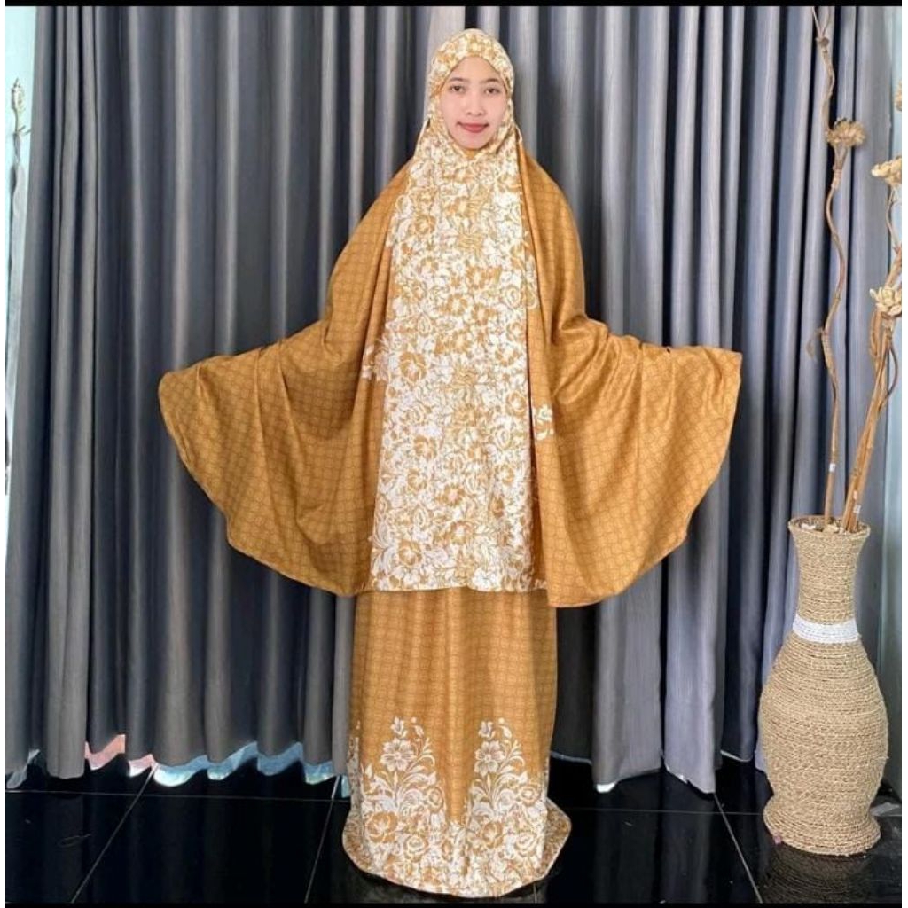 mukena dewasa kain katun premium cantik warna kuning