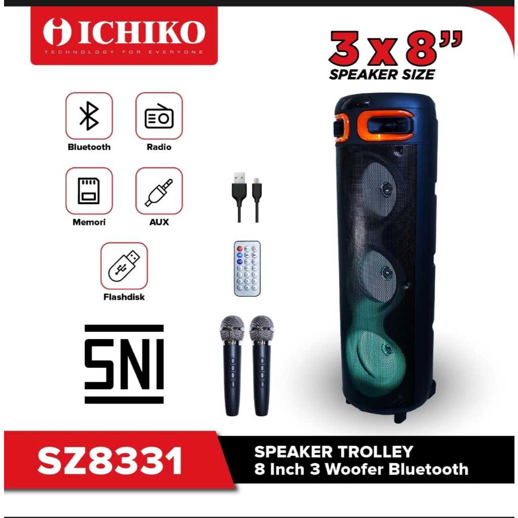 Speaker Bluetooth Trolley Ichiko SZ 8331 8inch 3Woofer