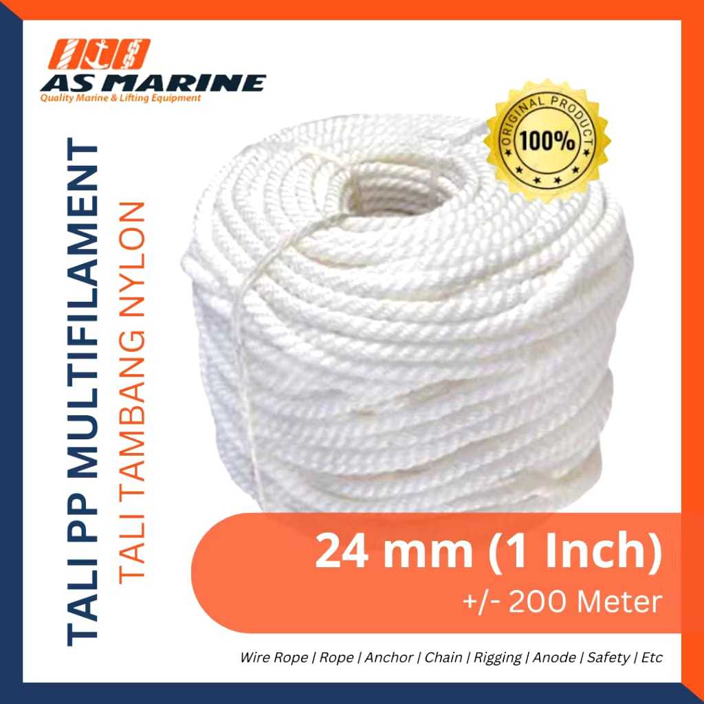 KINGROPE Tali Tambang Nylon / PP Multifilament Rope 1/2 Inch24 mm 200 Meter - 1 Roll (TERBAIK) (TERB