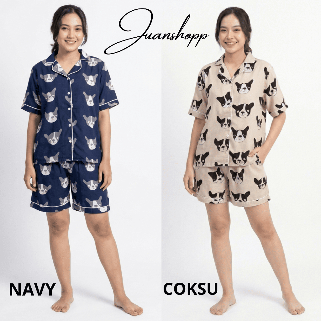 JC - Setelan Piyama Wanita Pendek One Set Baju Tidur Motif Etnik & Puppy Lucu Busui Friendly