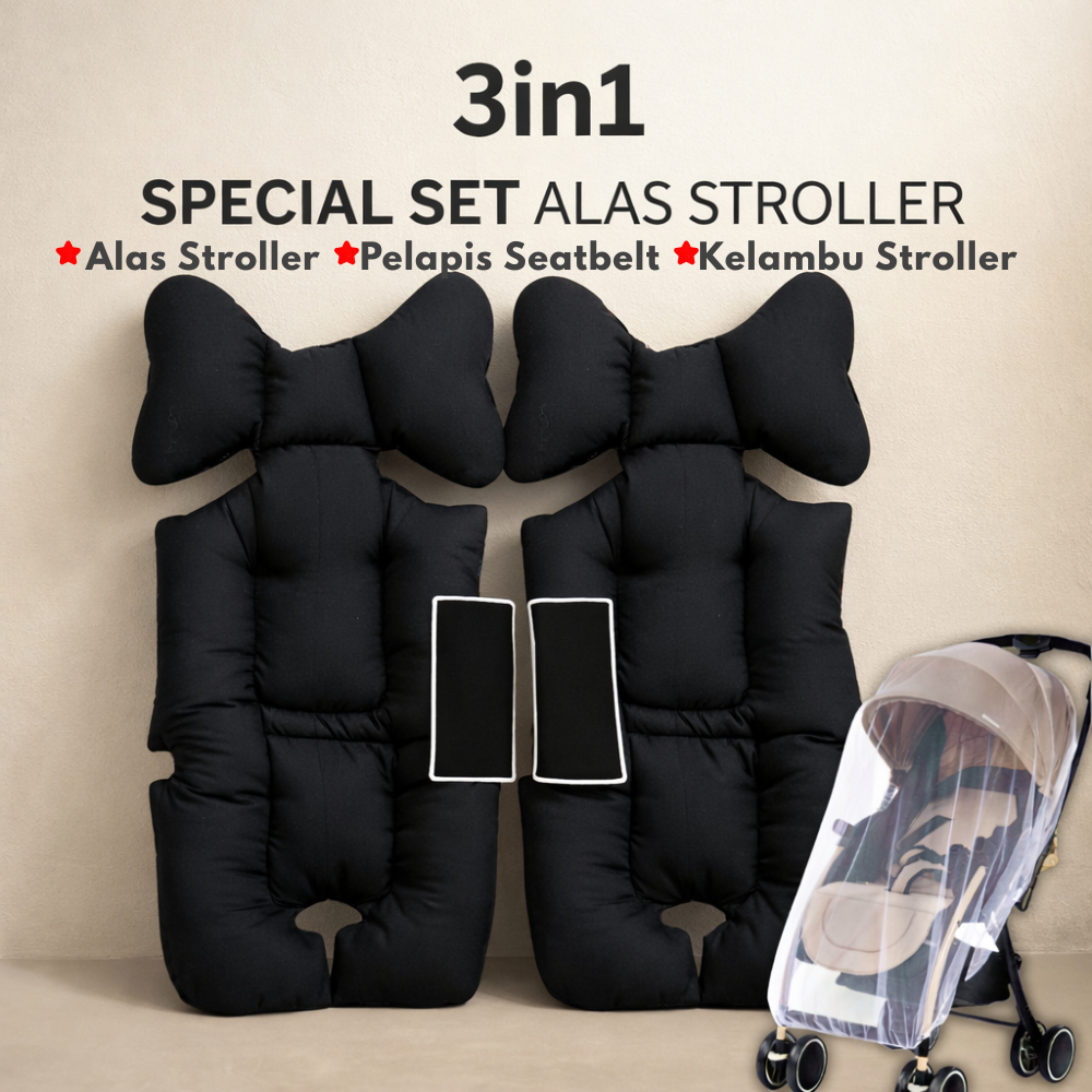 3 in 1 SPECIAL SET Stroller Pad + Seat Belt Pad + Kelambu Stroller jp k katun Jepang kaos