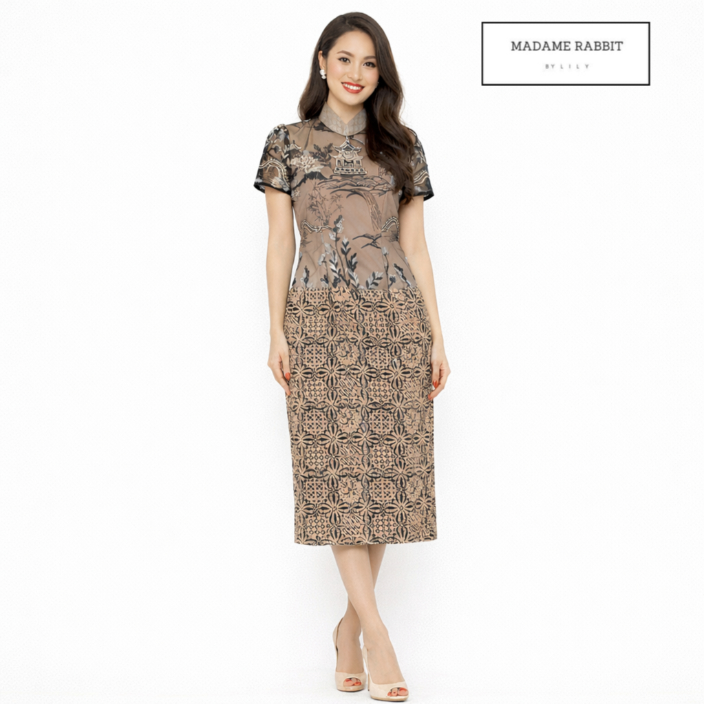 Dress Cheongsam Hitam Madame Rabbit Baju Pesta Batik Elegant