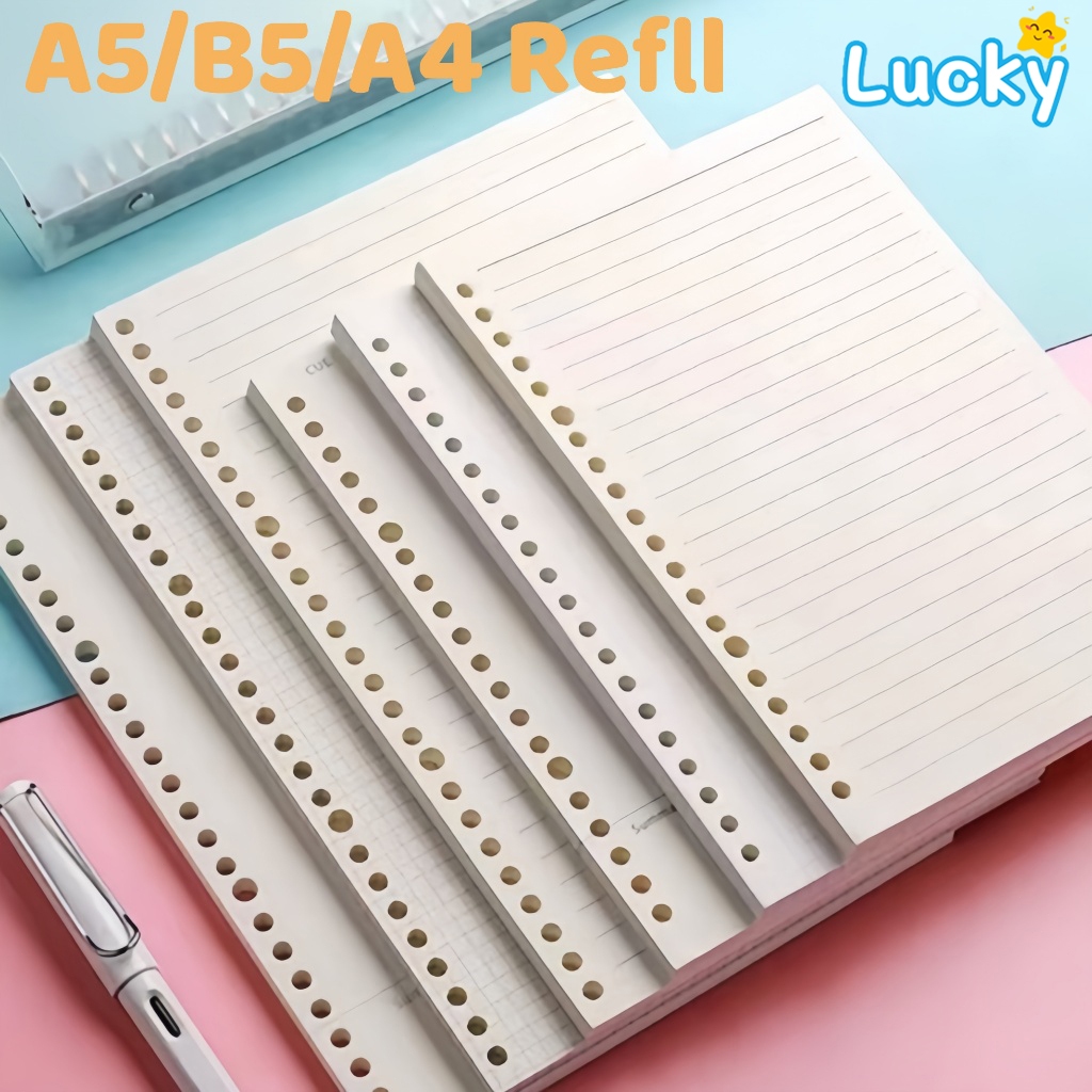 Lucky 60 Lembar Kertas Isi Ulang Binder A5/B5/A4 Loose Leaf Refill Buku Binder Aesthetic