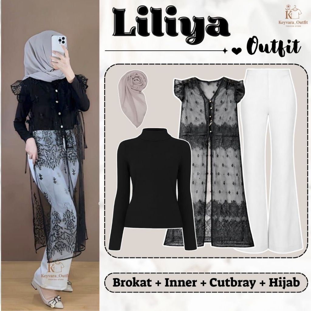 OOTD Kondangan/Bridesmaid 4in1 (Outer Brukat Premium, Inner Spandex Nyaman, Celana Cutbray Scuba Put