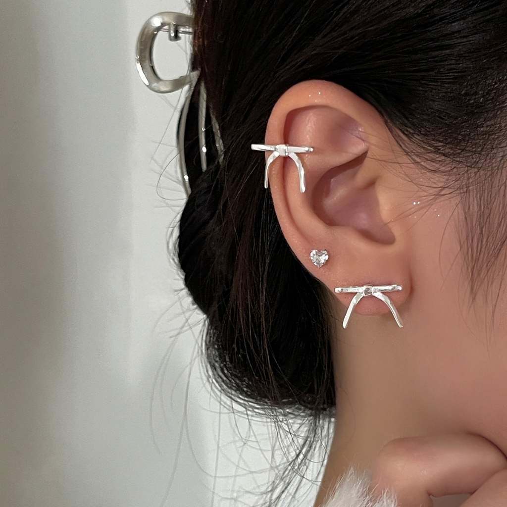 S925 jarum perak ceruk busur logam stud anting-anting klip telinga anting-anting klip tulang telinga