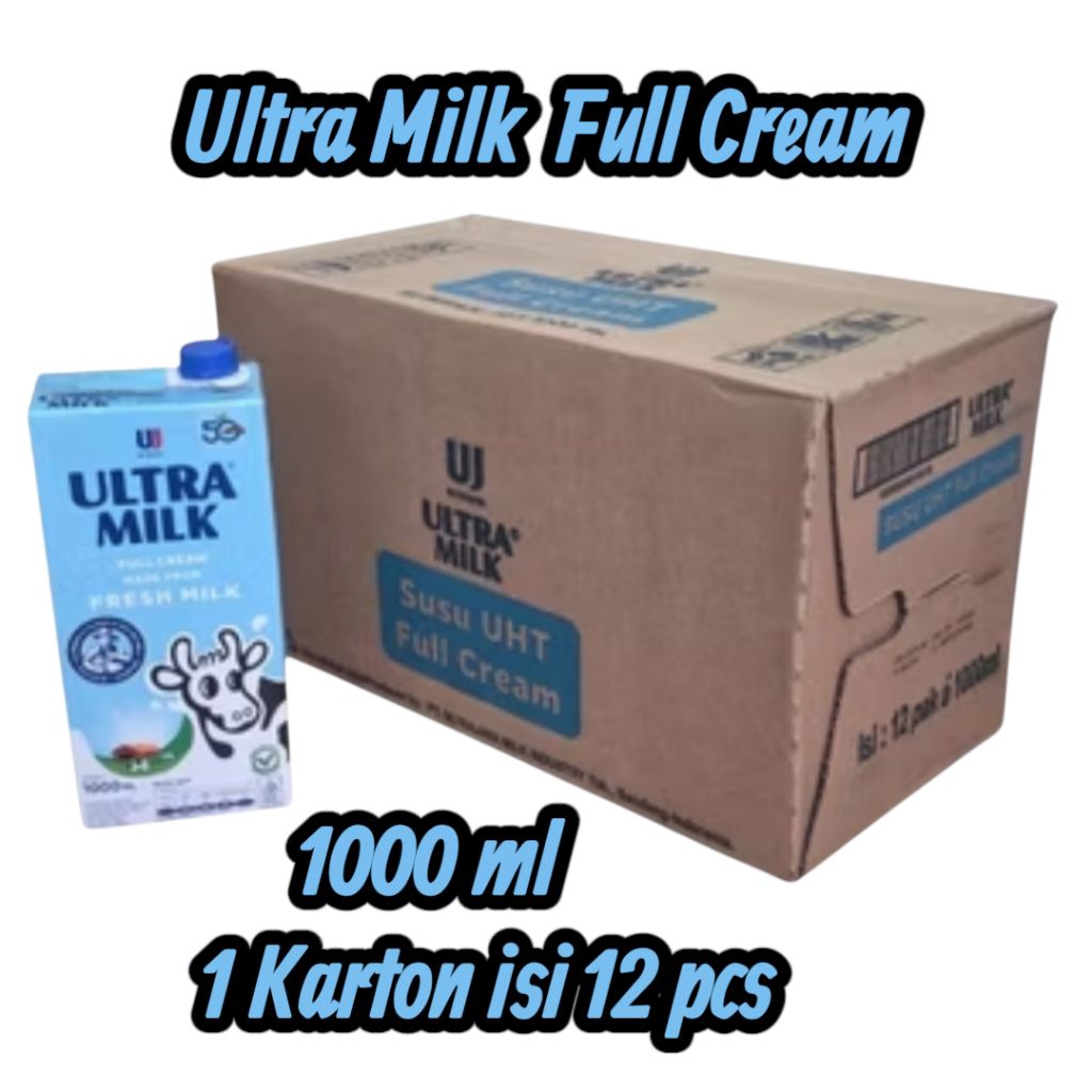 1 Dus Susu UHT Full Cream Ultra Milk 1 Liter - Segar, Bergizi, Tahan Lama