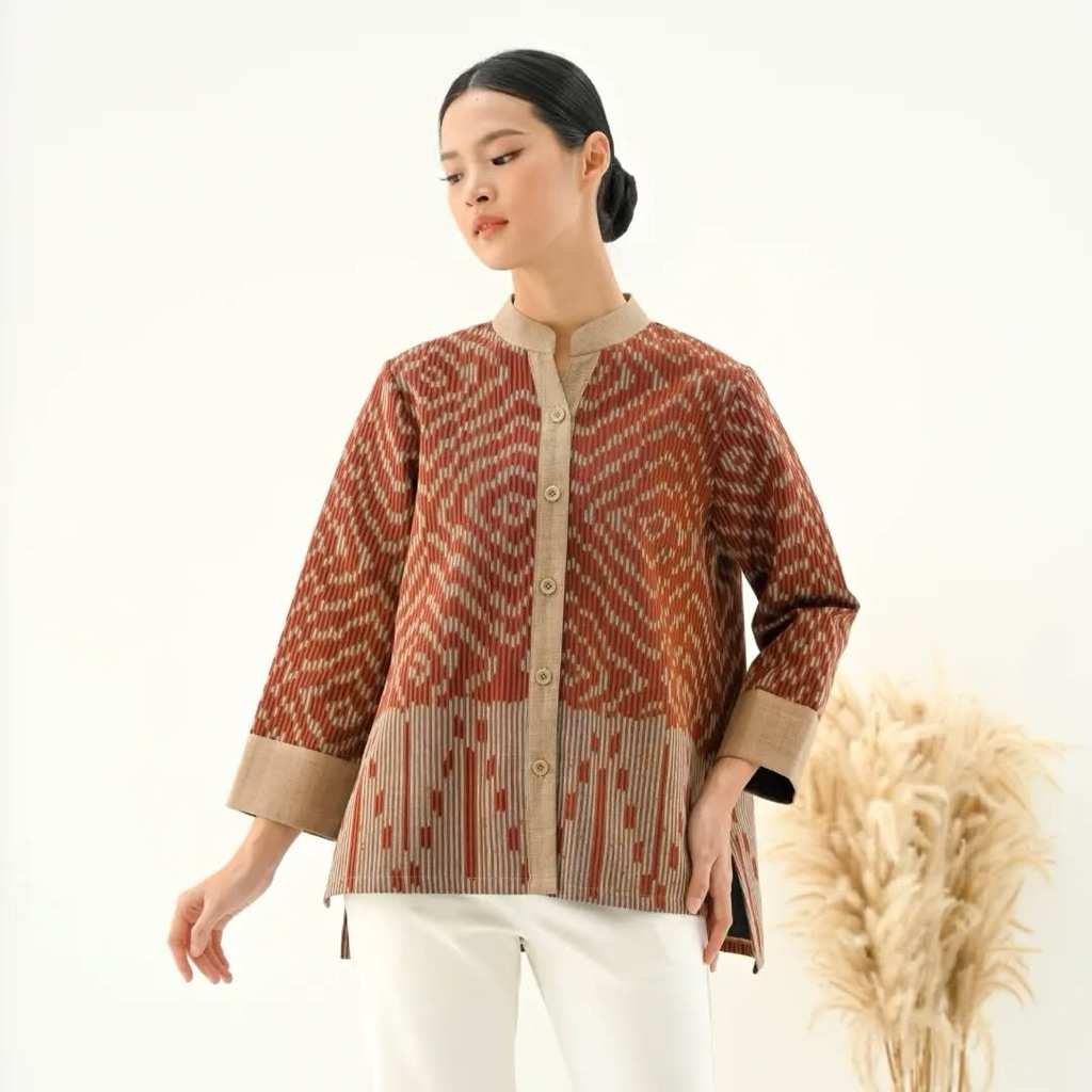 Baju tenun troso kemeja Wanita Pakaian wanita kemeja kerja