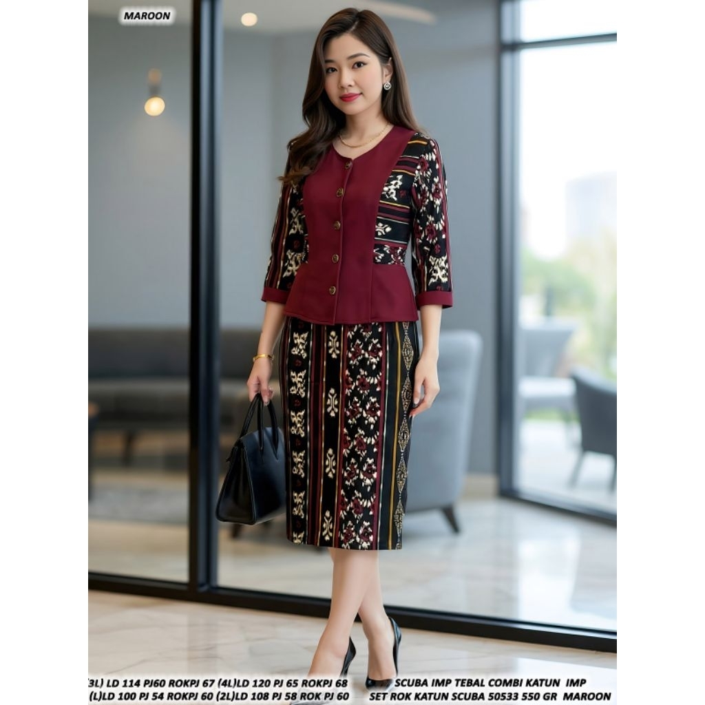 ASD 50533 SET ROK KATUN SCUBA PREMIUM / SET ROK BATIK WANITA / READY / REALPICT