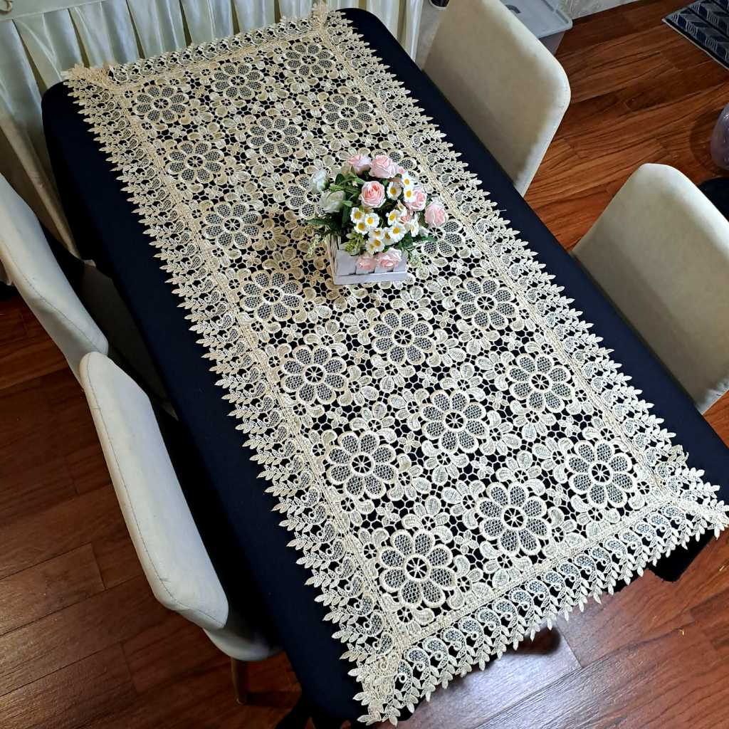 Taplak Meja Tamu Besar Estetik Bordir Renda Mewah 60×120 Taplak Meja Besar Bordir Sultan