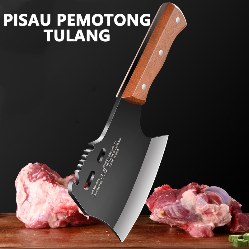 Boning Axe / Kapak Dapur Survival - Baja 3Cr Punggung Tebal 4.5mm | Gagang Kayu, untuk Tulang Sapi, 