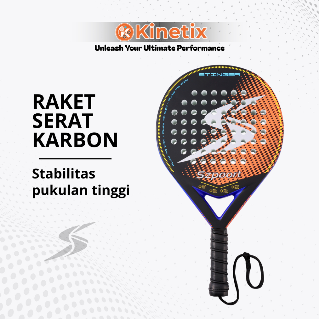 Kinetix Szpoort Raket Padel Serat Karbon Padel Racket Carbon Fiber High Power & Agility 355g