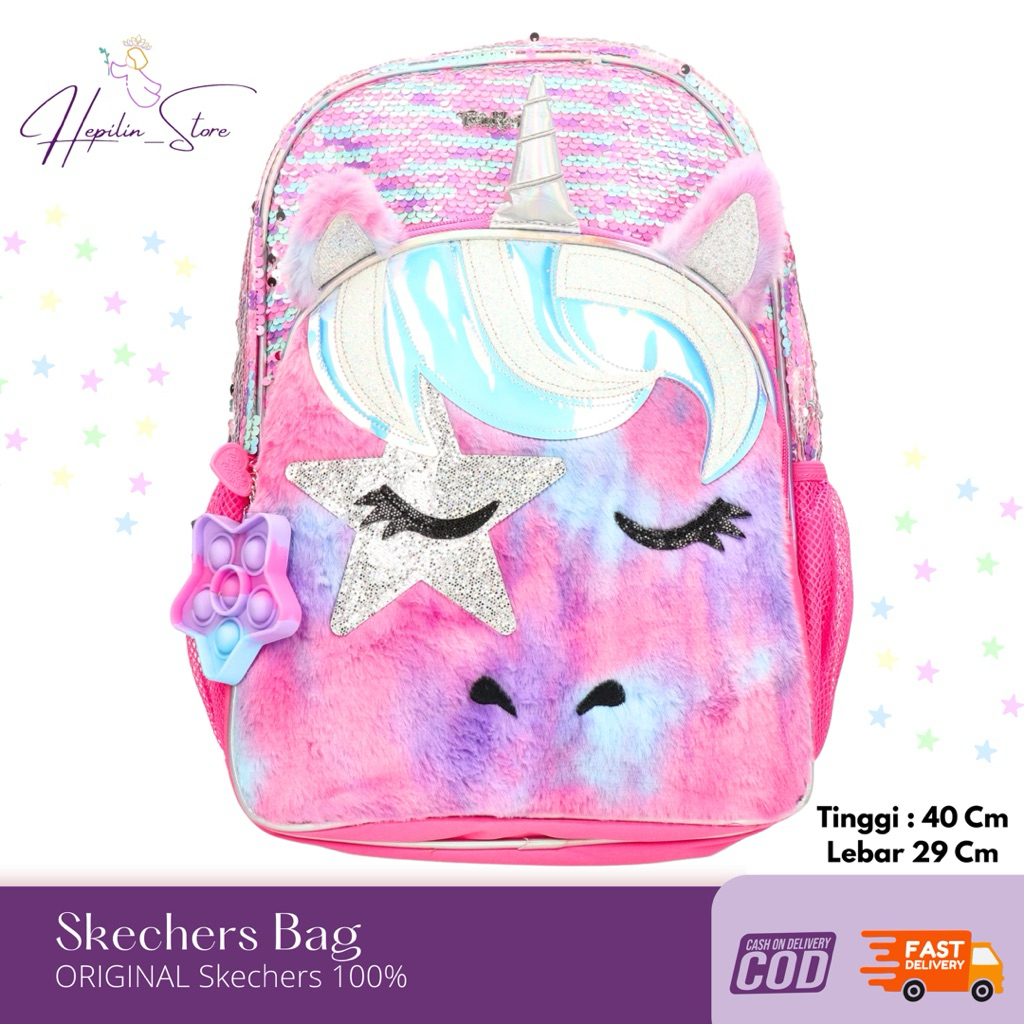 SALE Tas Sekolah Skechers Original / Twinkle Toes Unicorn Skechers / Bagpack / Sequin Bag / Tas Seko