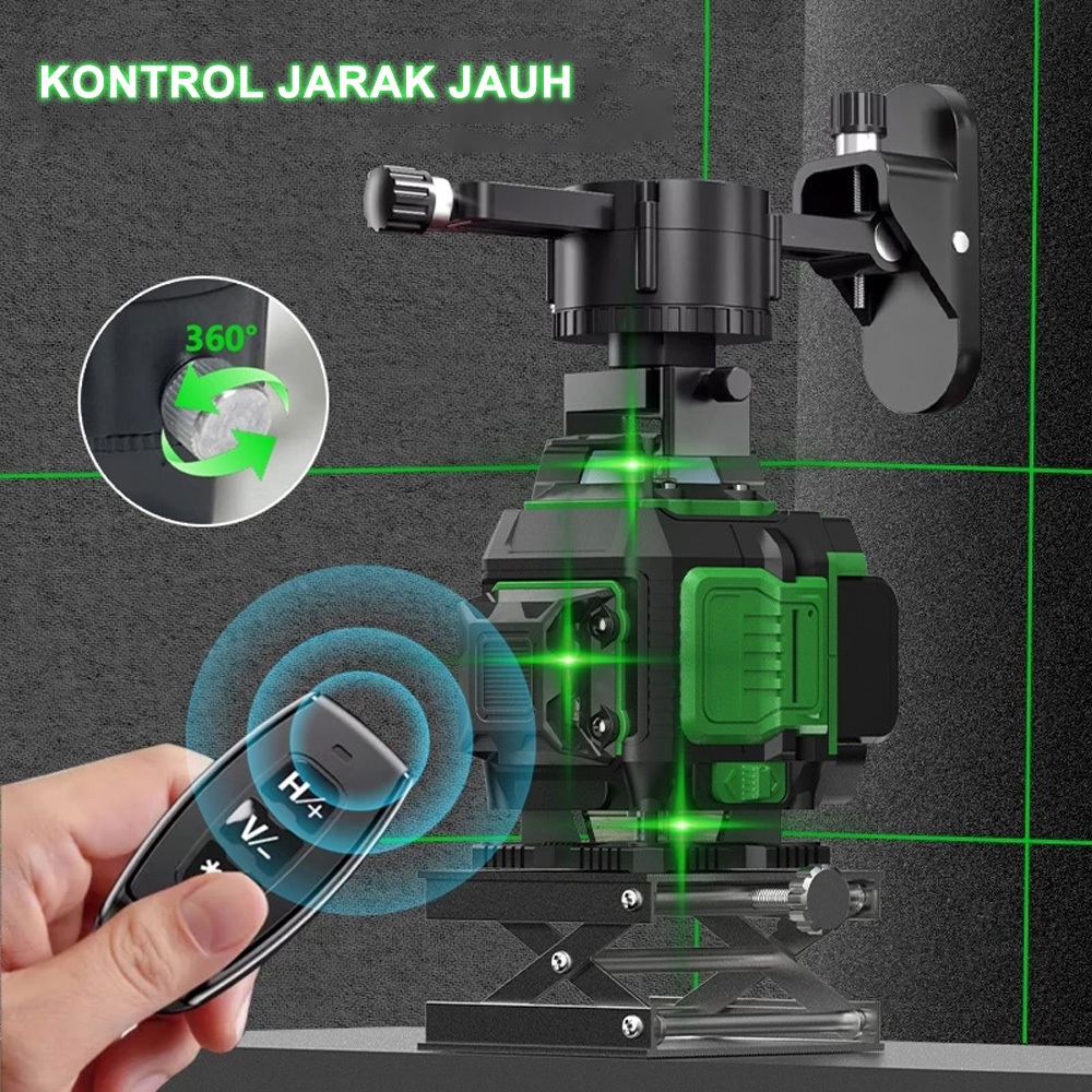 Tanzu Laser 4D Self Balance, Remote Wireless, Alarm Miring, untuk Tukang & Proyek Rumah, Akurat dan 