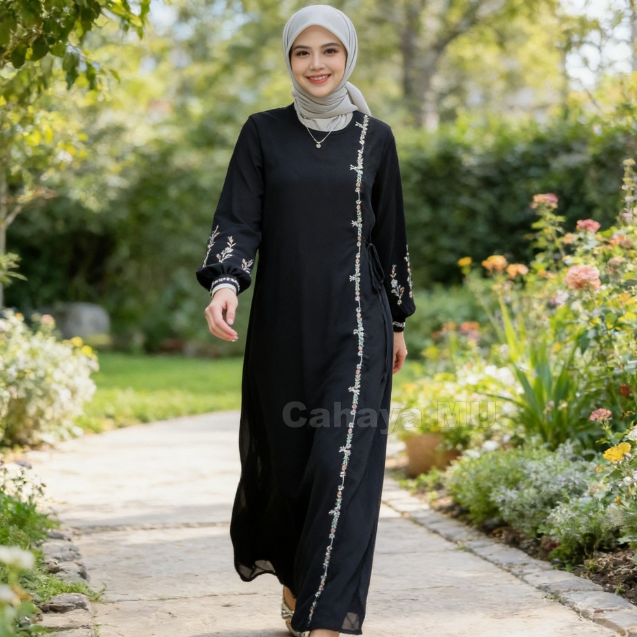 Ready Gamis Putih Rayon Premium Lebaran Terbaru/Gamis Putih Motif Bunga Bordir