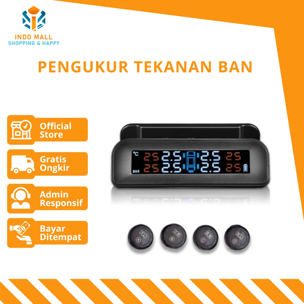 Pengukur Tekanan Ban Real Time TPMS Solar Deteksi Tekanan Angin Mobil C260