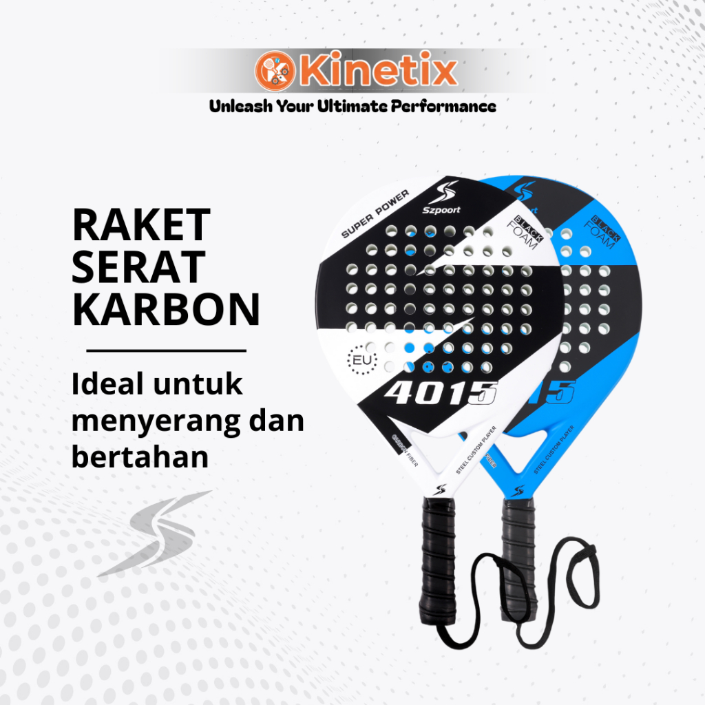 Kinetix Szpoort Raket Padel Carbon Fiber 365g Raket Padel Serat Karbon High Power & Agility Original