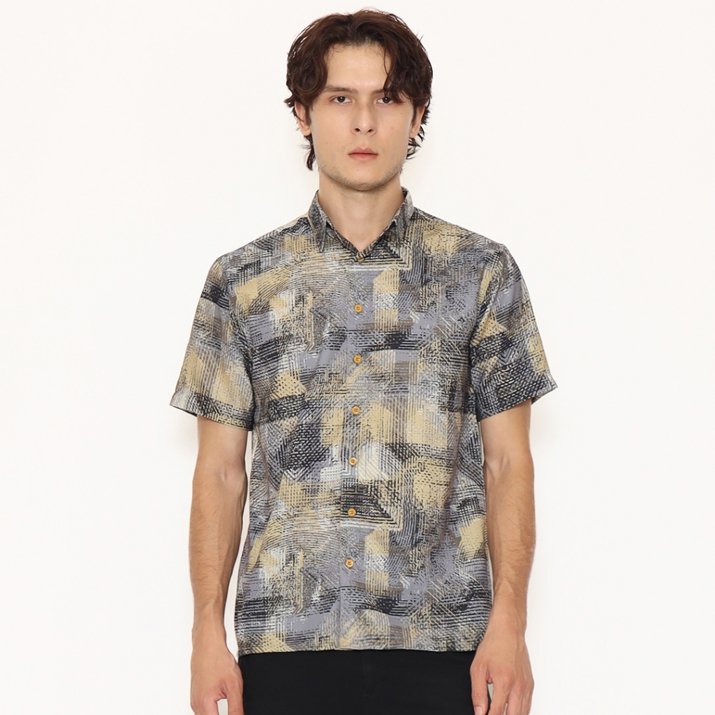 Highseas - Kemeja Pria Full Print Motif Abstract Texture Earth Tone - PPQR