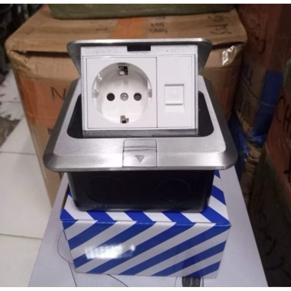 STOP KONTAK LANTAI FLOOR SOCKET TANAM STOP ARDE EU + RJ45 CAT5
