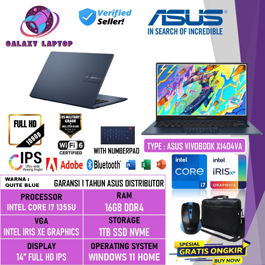 Laptop Asus Vivobook 14 X1404VA Intel i5 1334U / Intel i7 1355U 16GB 1TB SSD 15.6 FHD Numpad Win 11