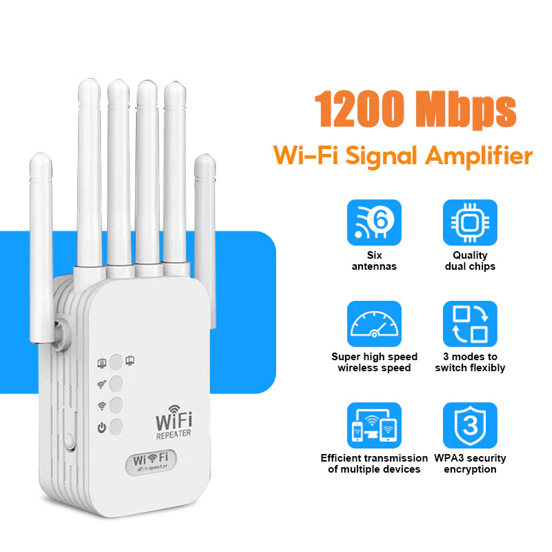 WiFi RE142F 6 & 4 Antena Kuat WiFi Repeater Penguat Sinyal Wifi 1200Mbps Wireless WiFi Signal Range 