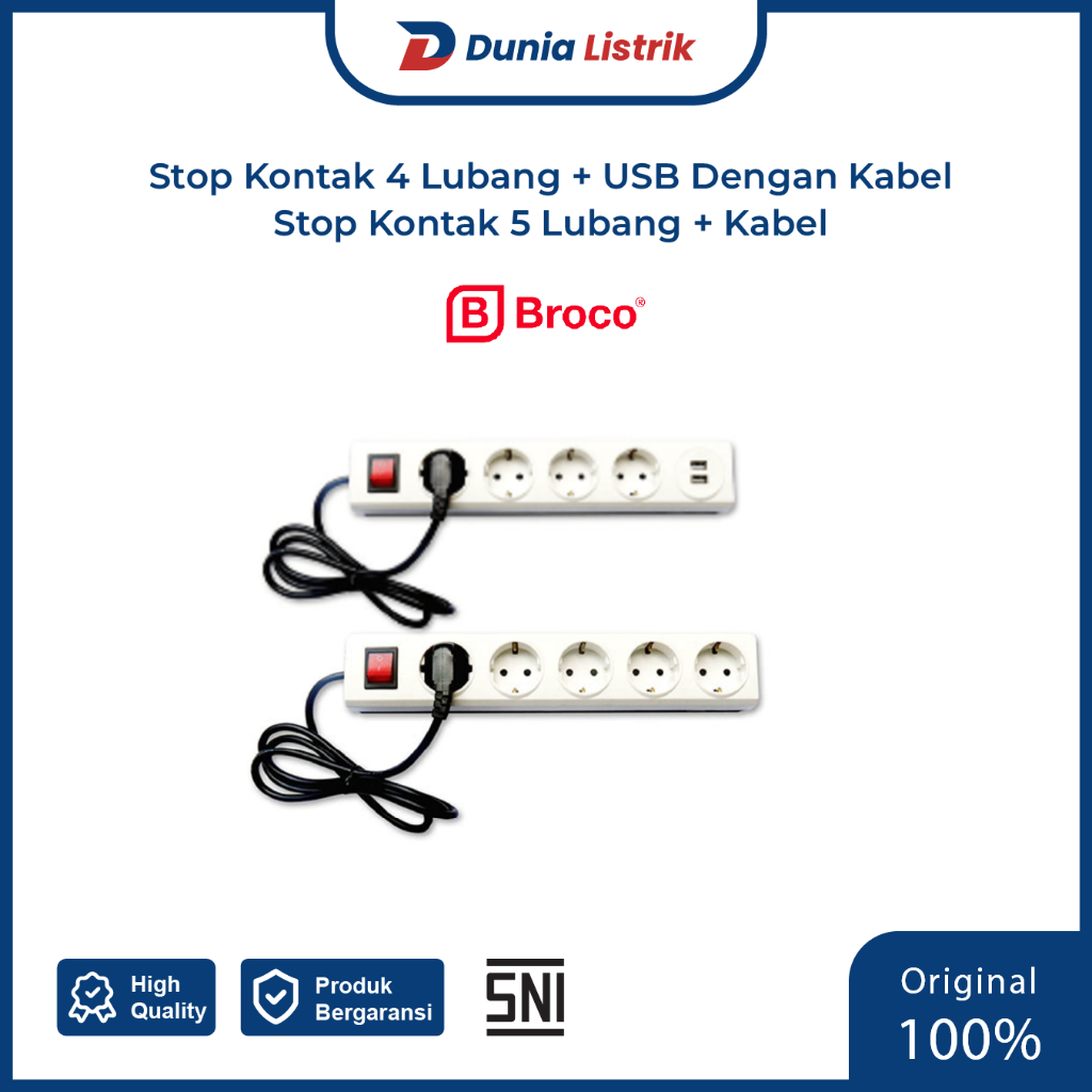 Stop Kontak Kabel + Saklar 4-5 Lubang - Broco