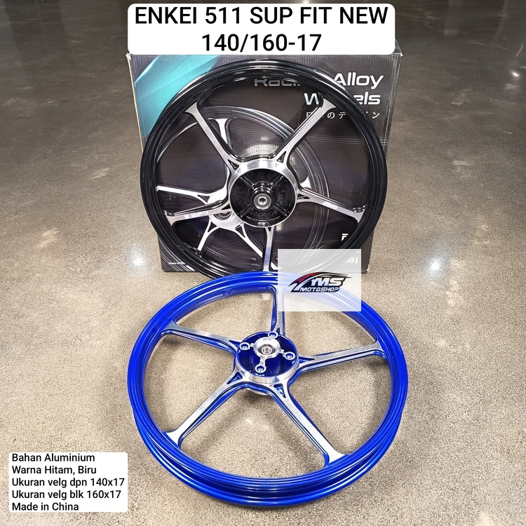 ENKEI 511 VELG MOTOR SUPRA FIT NEW 140/160 RING 17 VELEG WARNA HITAM; BIRU PELEG ALLOY ALMINI CNC