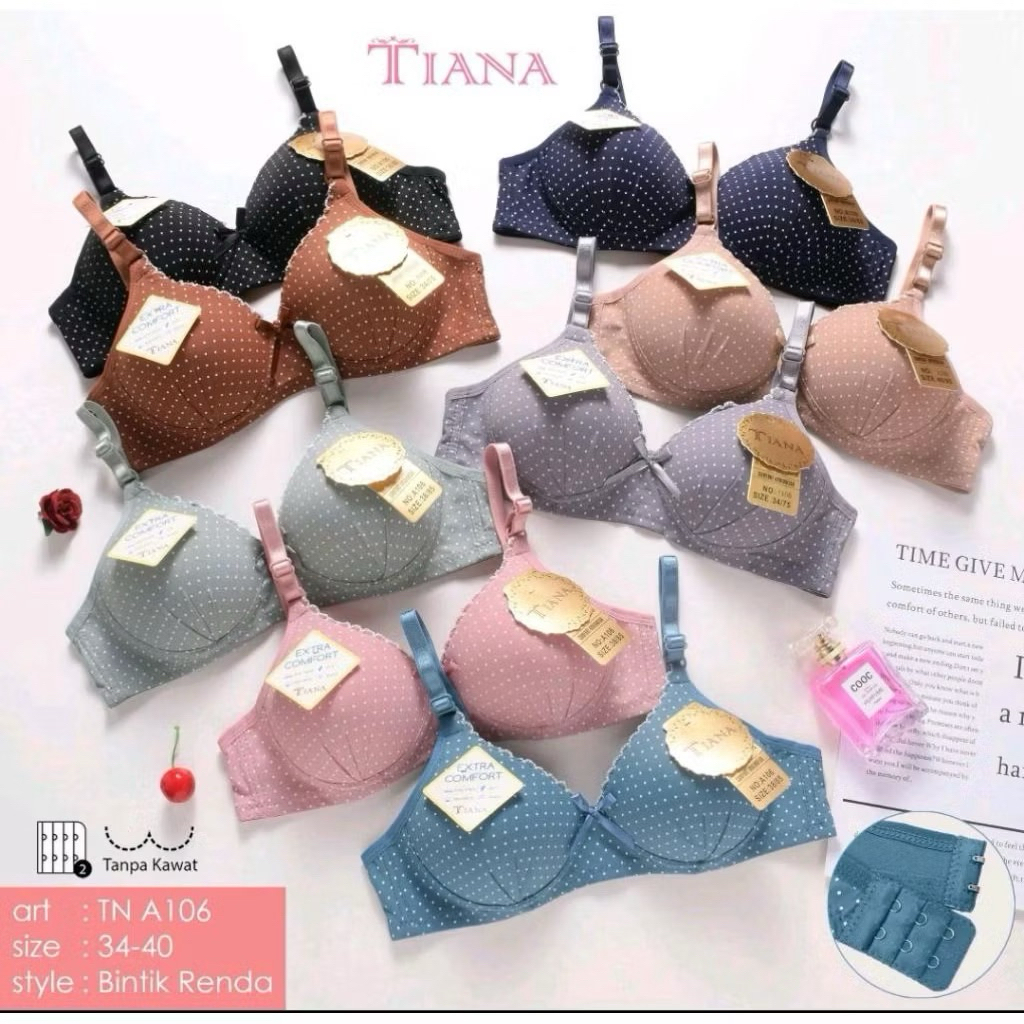 A106 Bra ABG Tanpa Kawat Cup A Kancing 2 Bra Fashion Ukuran 34.36.38.40