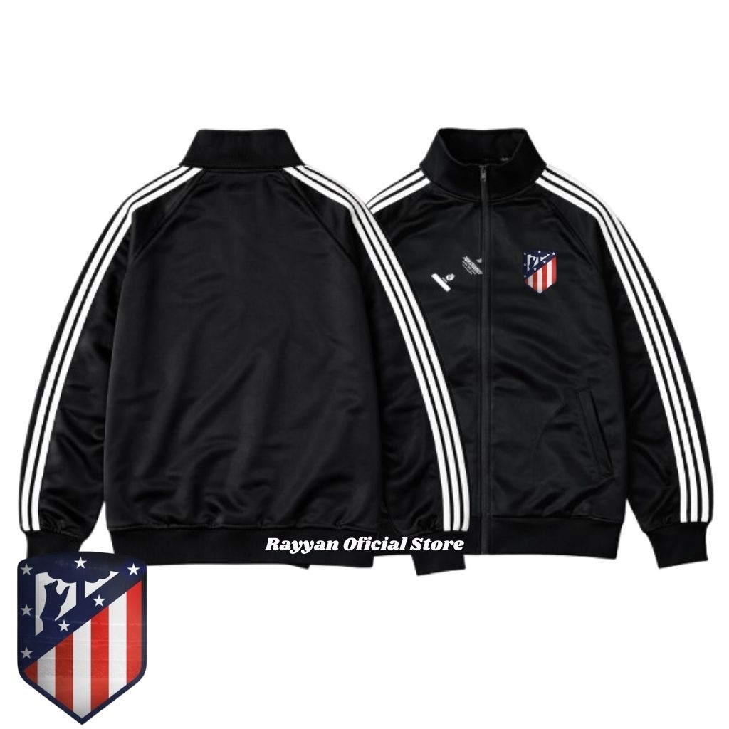 Jaket Basic Pria Wanita Tracktop Black Stripe Atletico Madrid Pria & Wanita - Jaket Couple Olahrag O