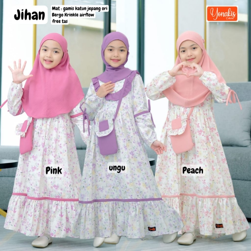 Sisol - JIHAN SET MAXY DRESS KIDS SYARI (Free Tas) - Baju Gamis Anak Katun Jepang Ori Premium + Jilb