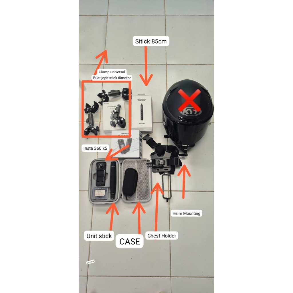 Insta 360 x5 second motovlog set (tidak dengan helmnya)