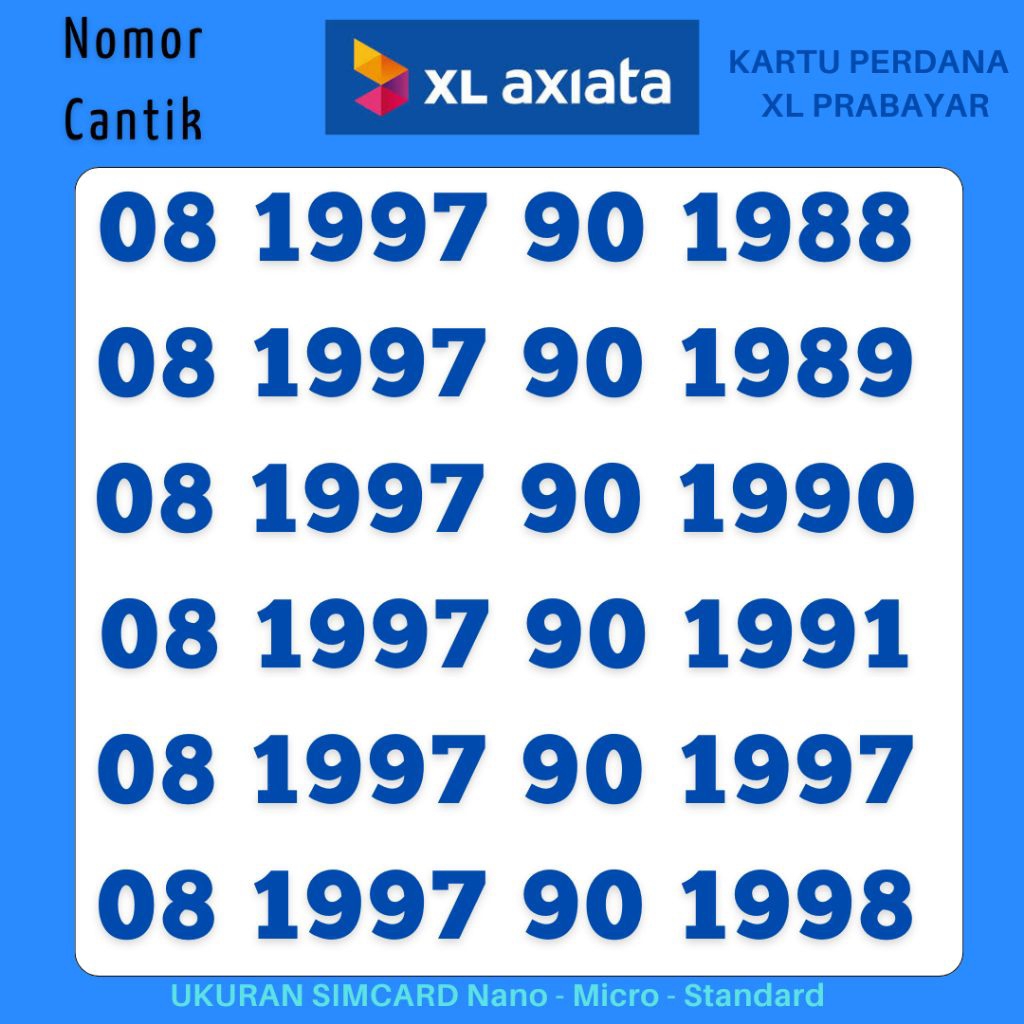 NOMOR CANTIK XL TAHUN 1997