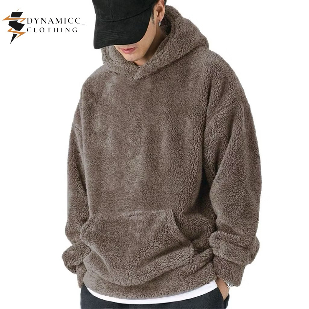 Jaket Hoodie Sherpa Polos Dewasa Unisex dynamicc_ | Jaket Hoodie Bulu Sherpa Premium | Jaket Hangat 