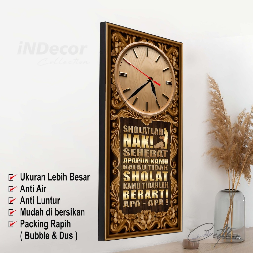 Jam Dinding Islami Sholatlah Nak | Hiasan Dinding ruang tamu Tempel Tembok Solatlah nak
