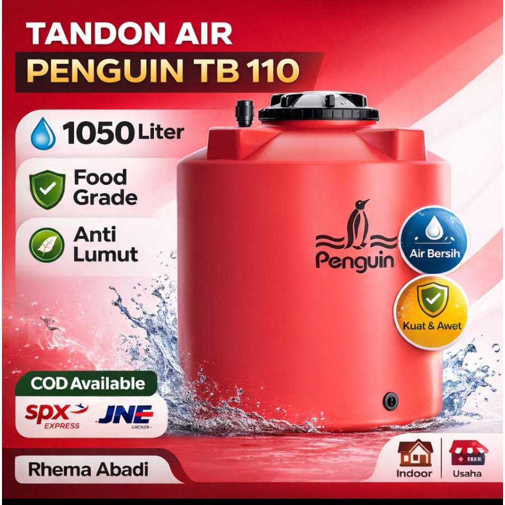 KARGO TANGKI TANDON AIR PINGUIN TB 110 KAPASITAS 1050 LITER WARNA OREN